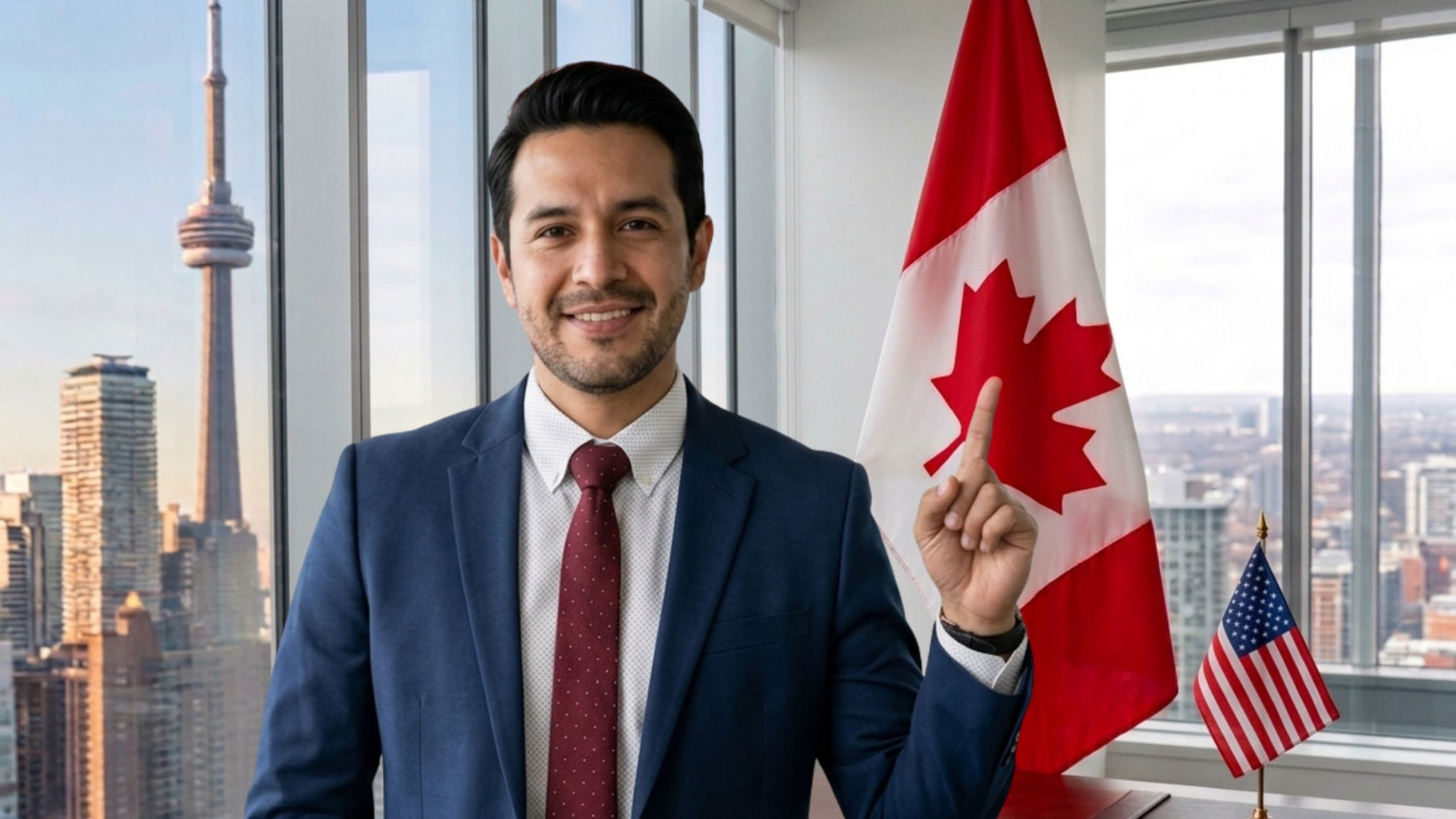 Consultor de inmigración comparando Canadá y Estados Unidos con las banderas de ambos países